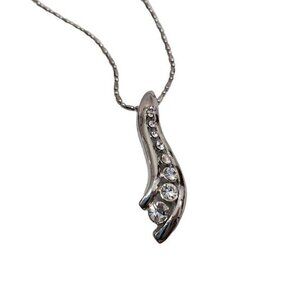 Necklace Rhinestone Silver Tone Ball Chain Pendant‎